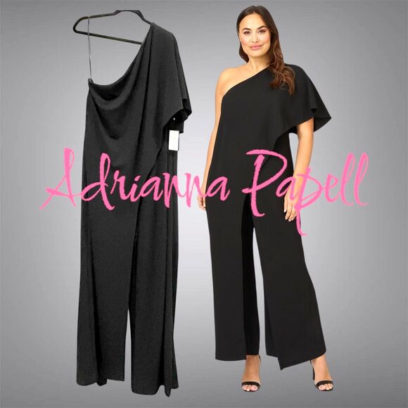Adrianna Papell Flutter One Shoulder Black Jumpsuit Size 22W NWT - Picture 1 of 13